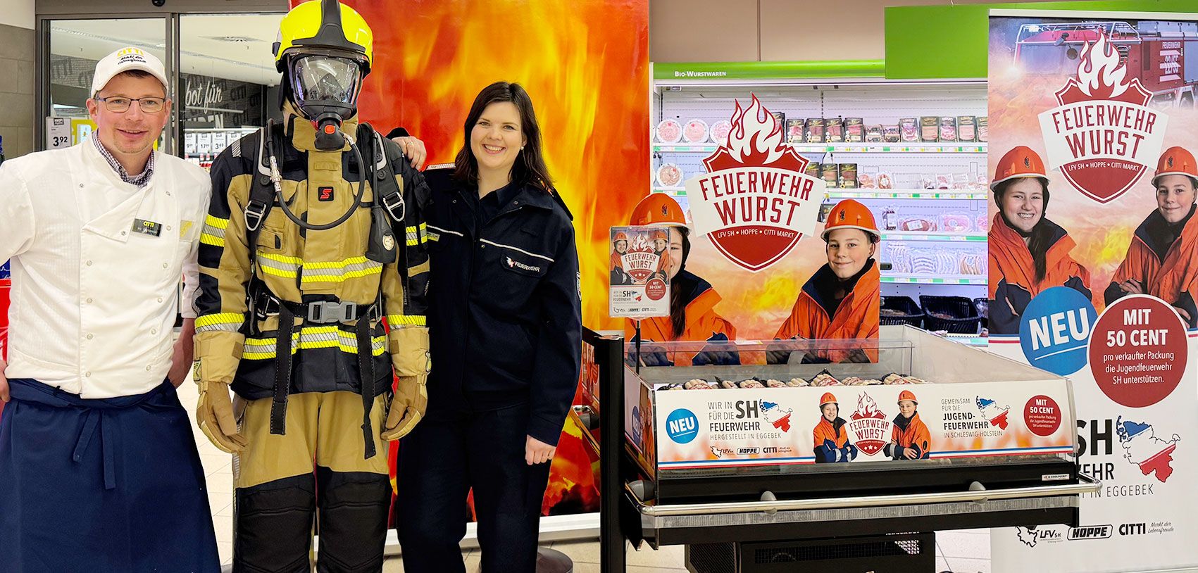Feuerwehrwurst-Aufbau im Markt
