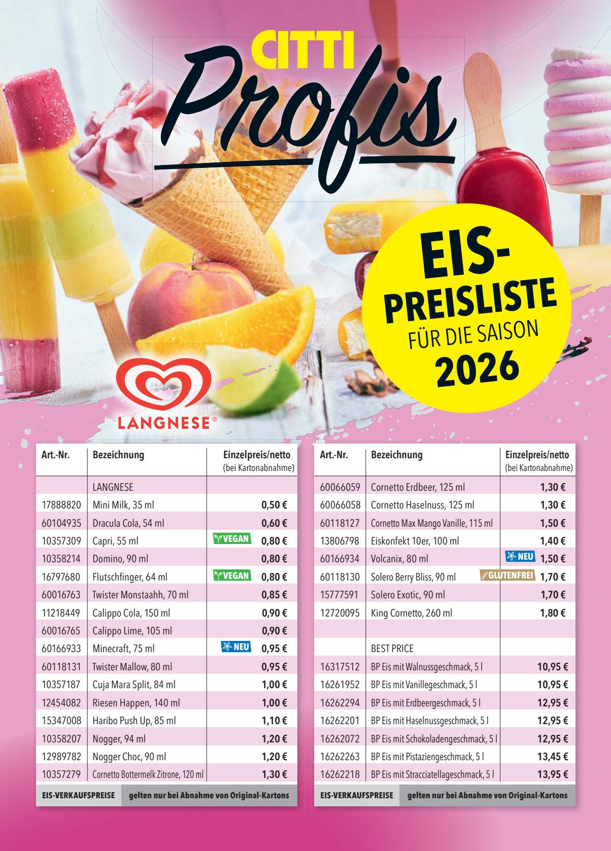 Eis-Preisliste 2026